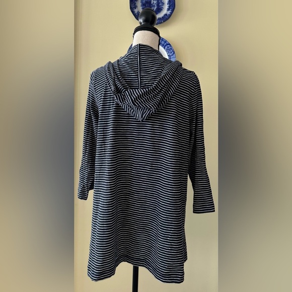 J. Jill | Navy & White Striped Open Front Knit Lightweight Hoodie, NWT - Picture 2 of 5